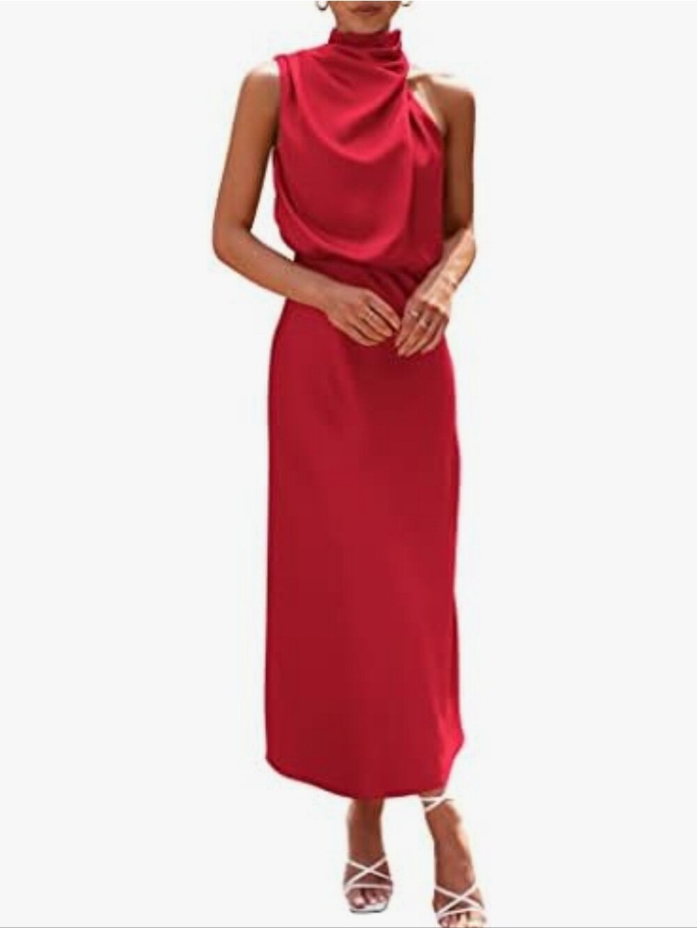 PRETTYGARDEN Women's Satin Dress Elegant Sleeveless Mock Neck Size Small